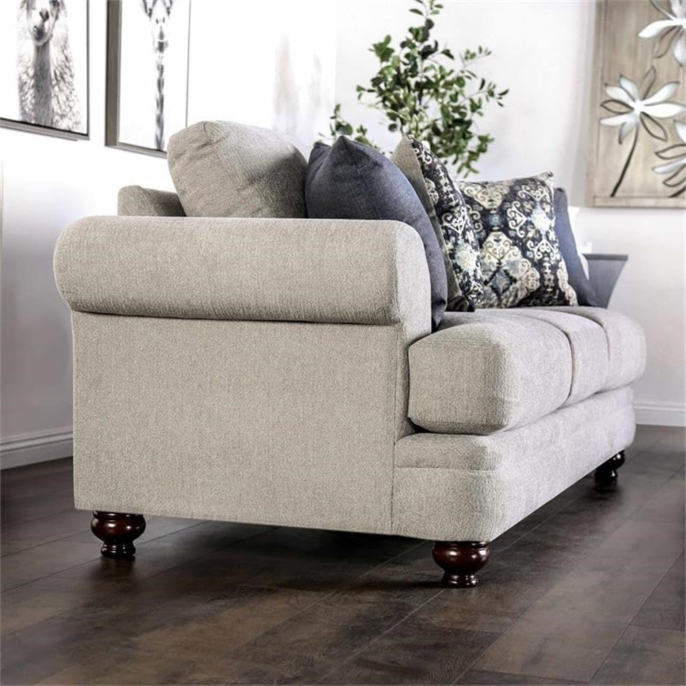 Furniture of America Herst Transitional Chenille Upholstered Sofa in Beige - Comfortable Living Room Couch for Home, Office & Lounge
