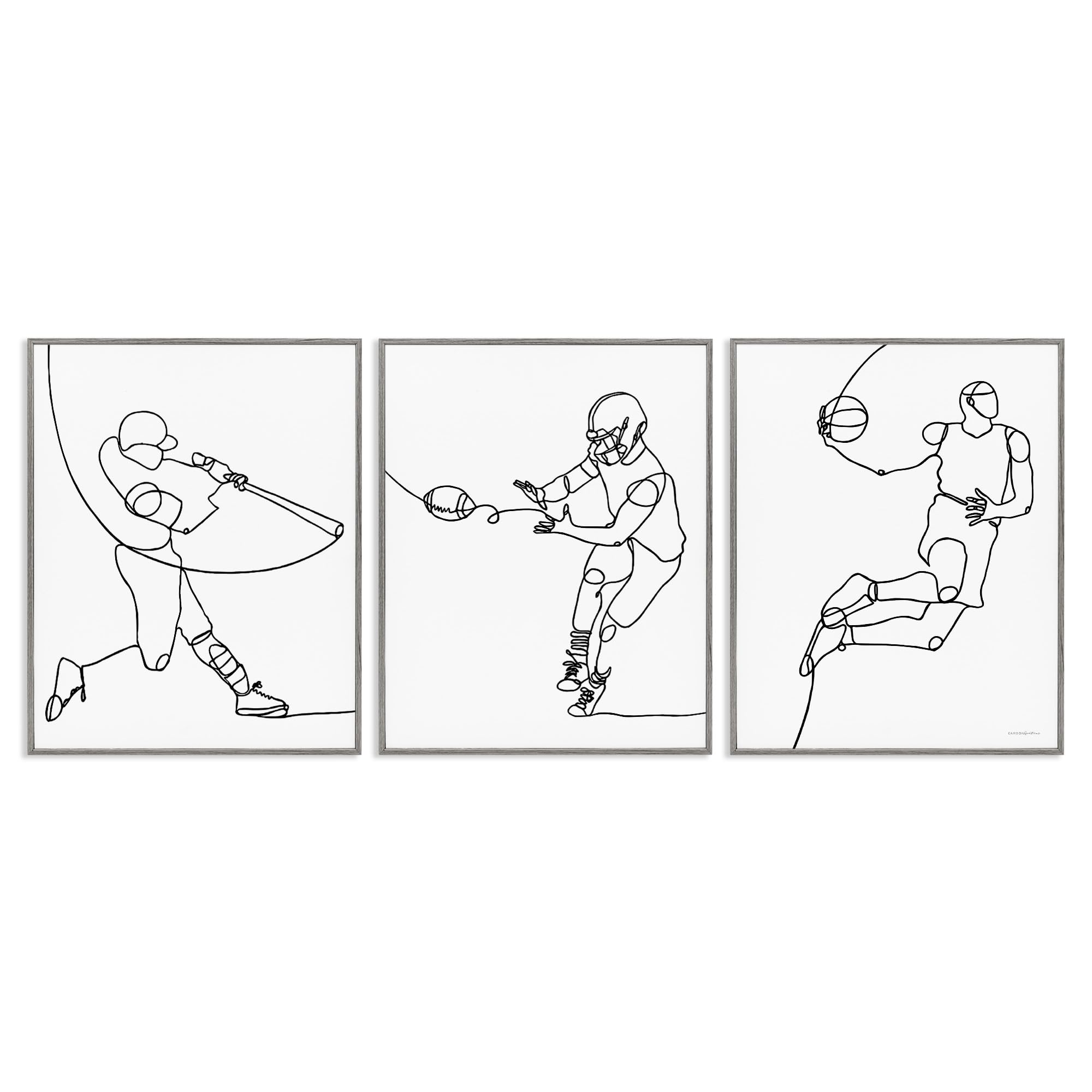 Stupell Industries Sports Doodle Art - Baseball, Football & Basketball Line Drawing by Kamdon Kreations - Perfect for Kids' Room Decor, Game Room Wall Art & Sports Fan Gifts
