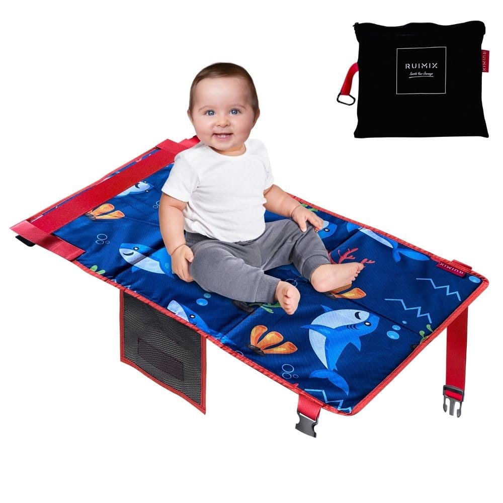 Blue Shark Toddler Airplane Seat Extender & Travel Bed - Portable Kids Inflight Sleep Solution for Long Flights | Airplane Must-Have for Comfortable Family Travel