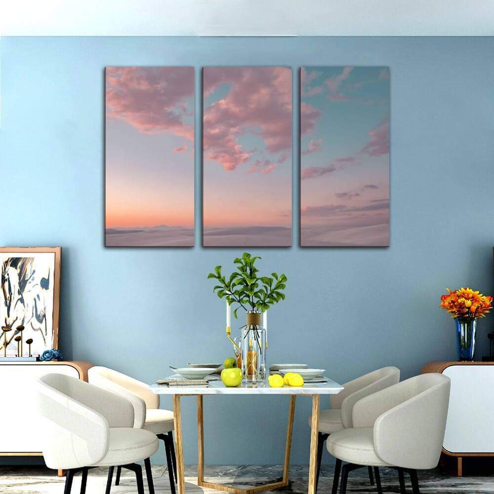 Cotton Candy Clouds in White Sands National Monument Sky - 3 Panel Canvas Wall Art for Living Room & Bedroom Decor - Landscape Paintings & Wall Pictures - Perfect for Home, Office, and Gift Giving