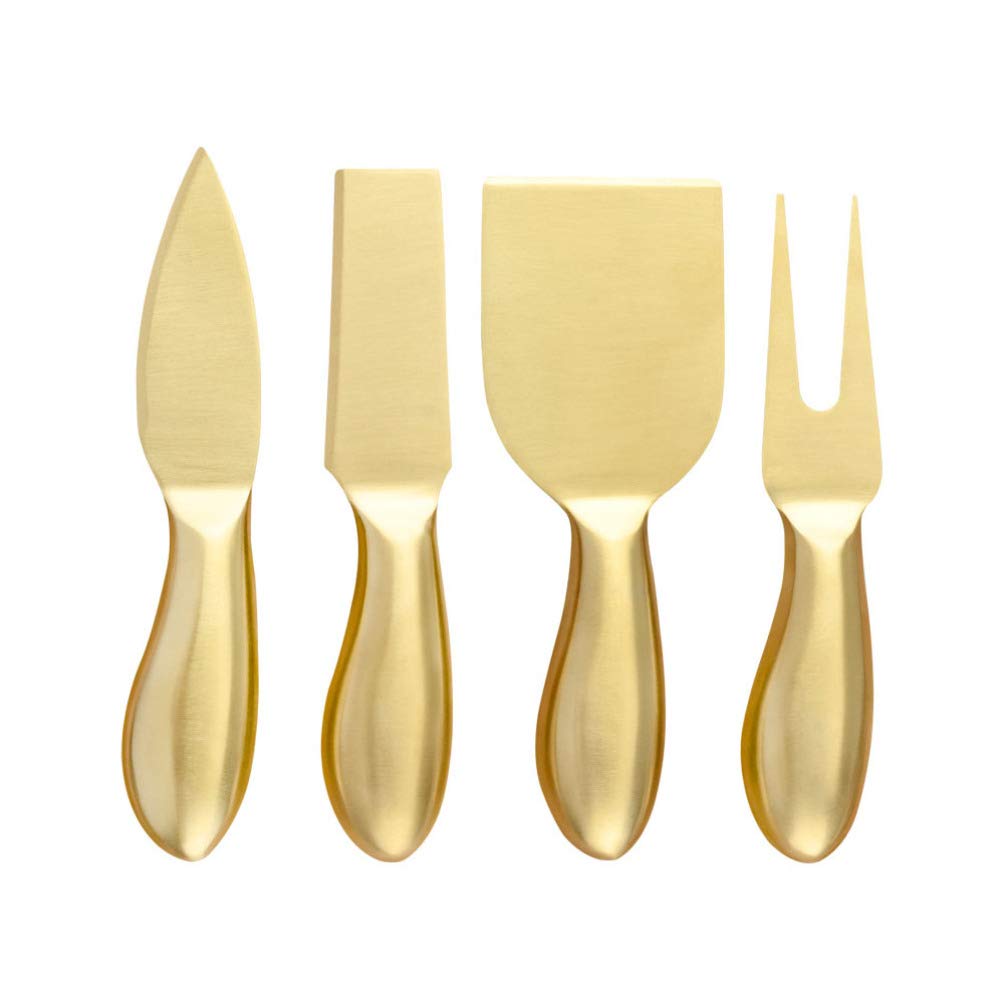 iplusmile 4-Piece Stainless Steel Pizza Slicer & Cheese Knife Set - Golden Kitchen Utensils for Cutting Cheese, Pizza, Sandwiches & Desserts - Perfect for Home Kitchen & Party Serving