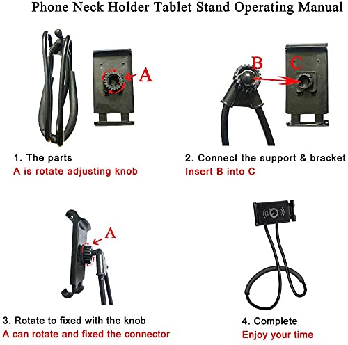 Hsxxf 360° Rotating Neck Phone Holder - Adjustable Hands-Free Cell Phone Mount Stand for Reading, Watching Videos & DIY Projects - Flexible Lazy Bracket for iPhone & Android (Black)