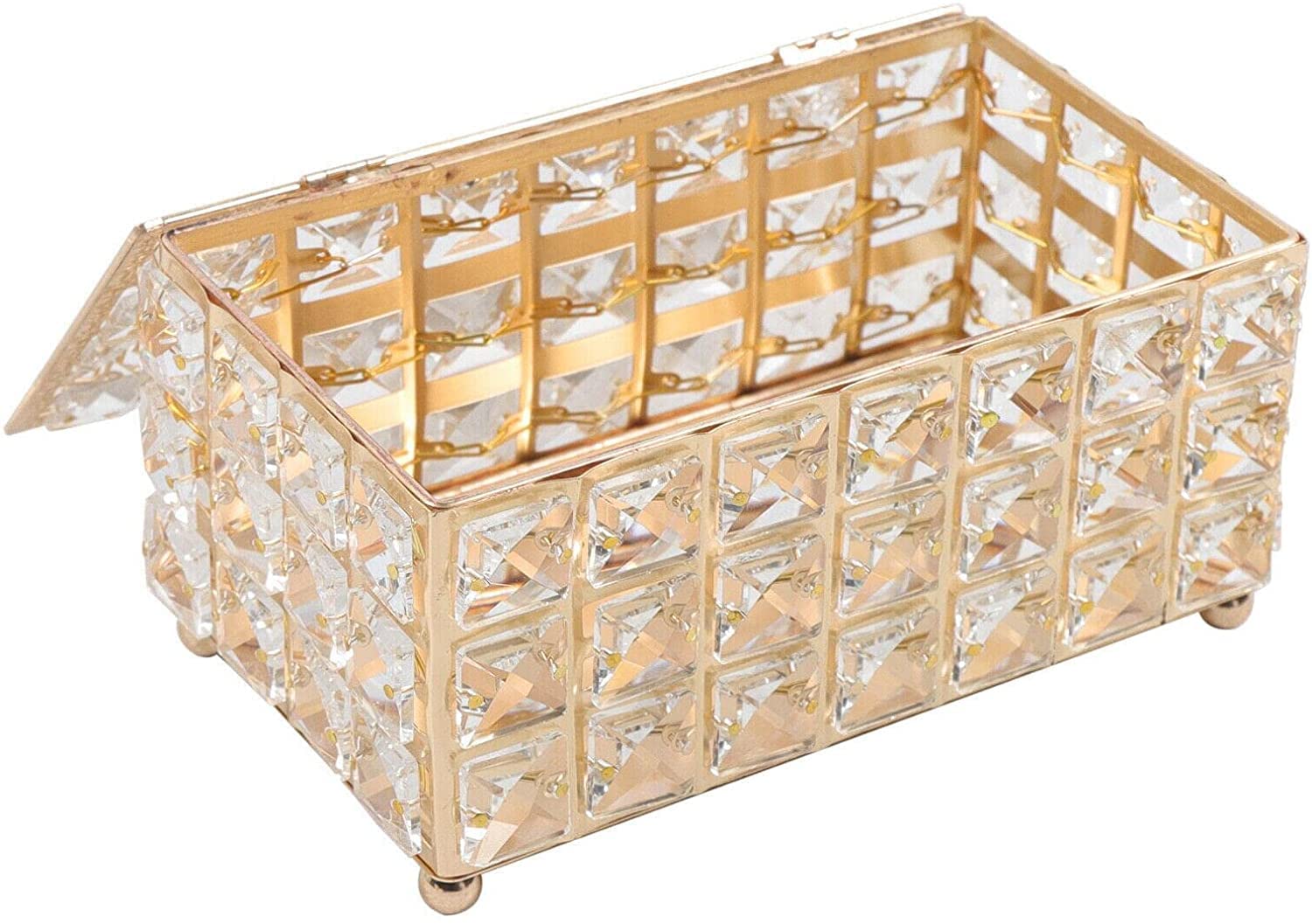 Crystal Rhinestone Tissue Box Cover & Napkin Holder - Elegant Gold Dispenser for Bathroom, Dresser, Nightstand, Desk, Office & Home Decor - Perfect for Living Room, Bedroom, and Dining Table Organization