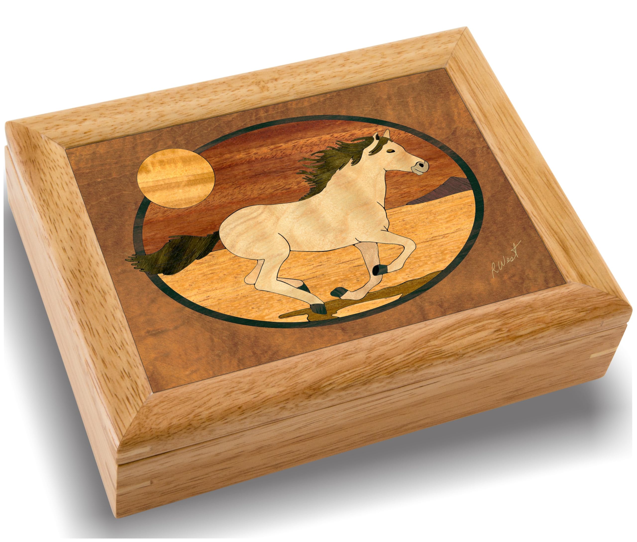 Wooden Horse Jewelry Box with Hinged Lid - Elegant Trinket Organizer for Rings, Bracelets, Watches & Coins - Perfect Gift for Birthdays, Christmas, Graduation (6x8x2 Inches) - Ideal for Home Decor, Bedroom Dresser & Gift Giving