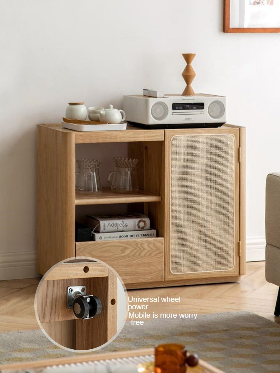 Solid Oak and Ash Wood Tea Maker Mobile Side Cabinet - Portable Side Table for Living Room, Bedroom, or Office