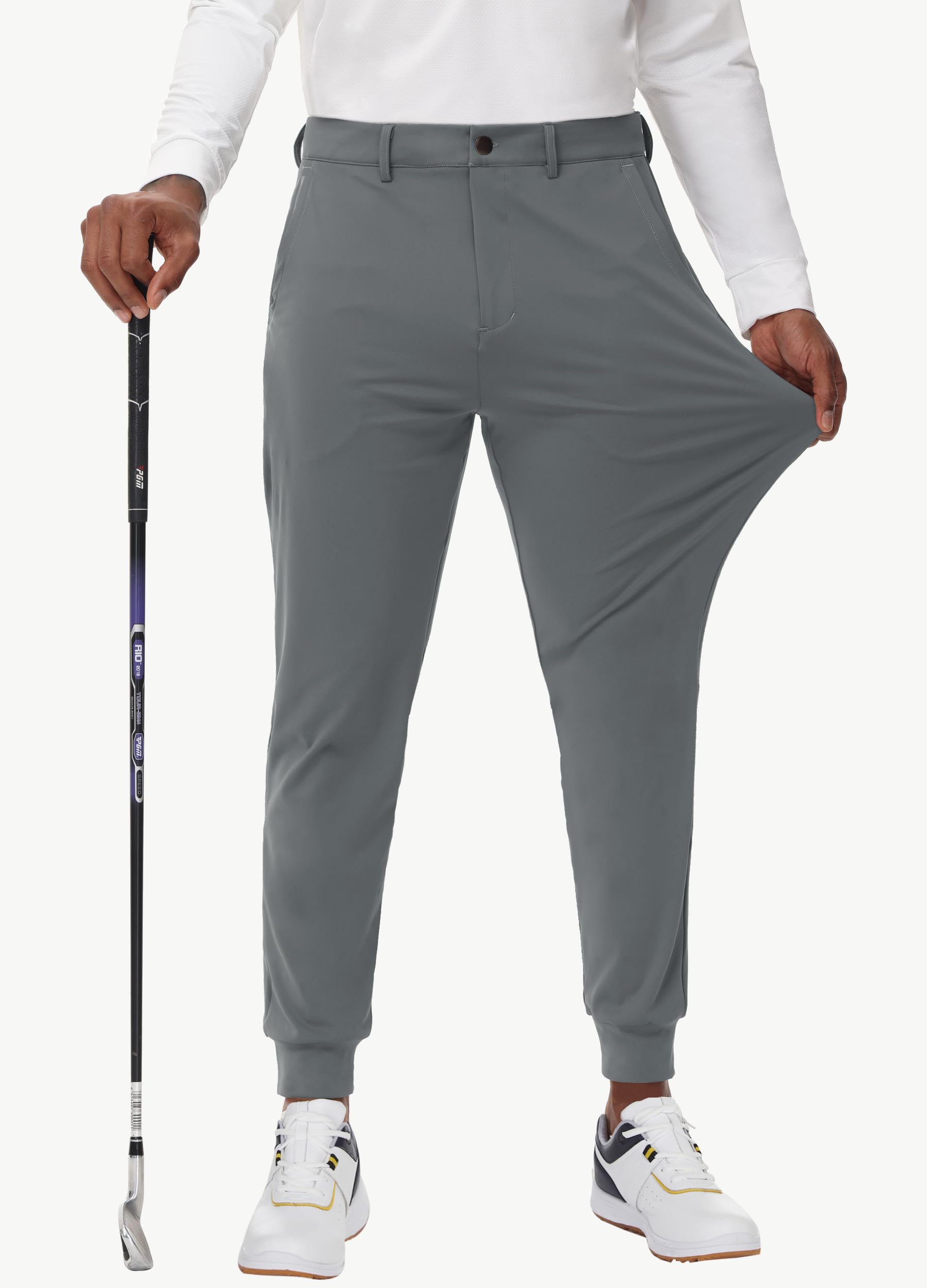JWM Men's Stretch Golf Joggers Pants with Belt Loops - Slim Fit Tapered Casual Dress Pants for Business, Travel & Work (Sizes 29