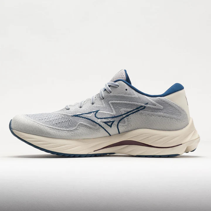 Mizuno Wave Rider 27 Running Shoes for Men - Lightweight Cushioned Road Running Sneakers in Papyrus/Blue Opal/Lunar Rock - Perfect for Marathon Training & Daily Jogging