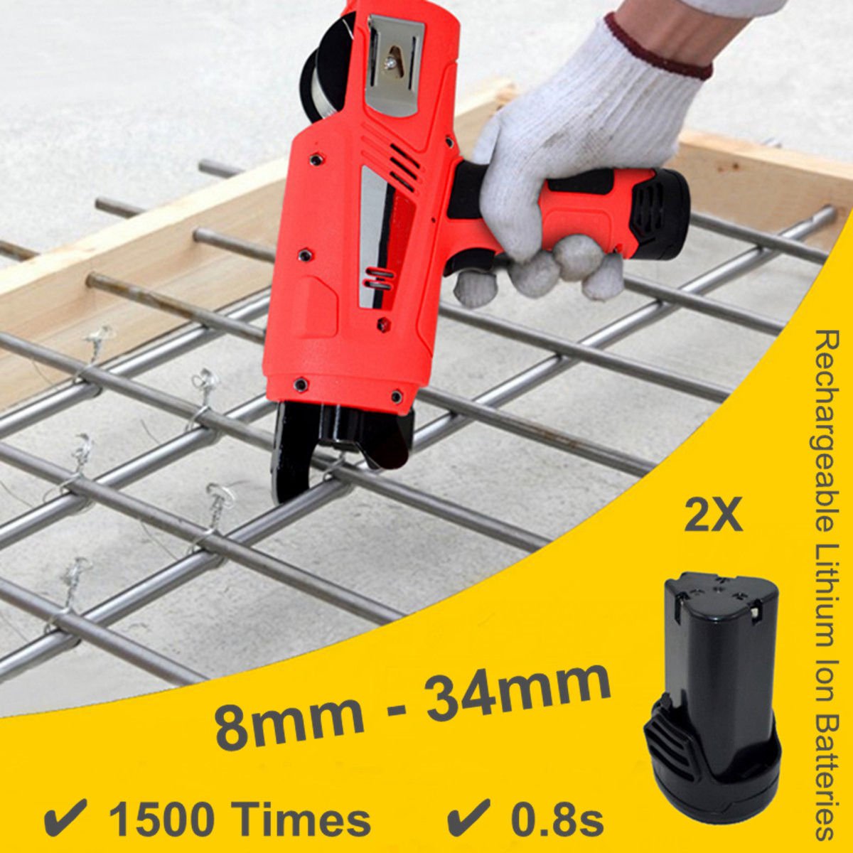 ELEOPTION Automatic Rebar Tying Machine - Electric Handheld Rechargeable Construction Tool with 5 Tying Wires (8-34mm Wire Capacity) - Perfect for Concrete Reinforcement, Steel Bar Binding & DIY Building Projects