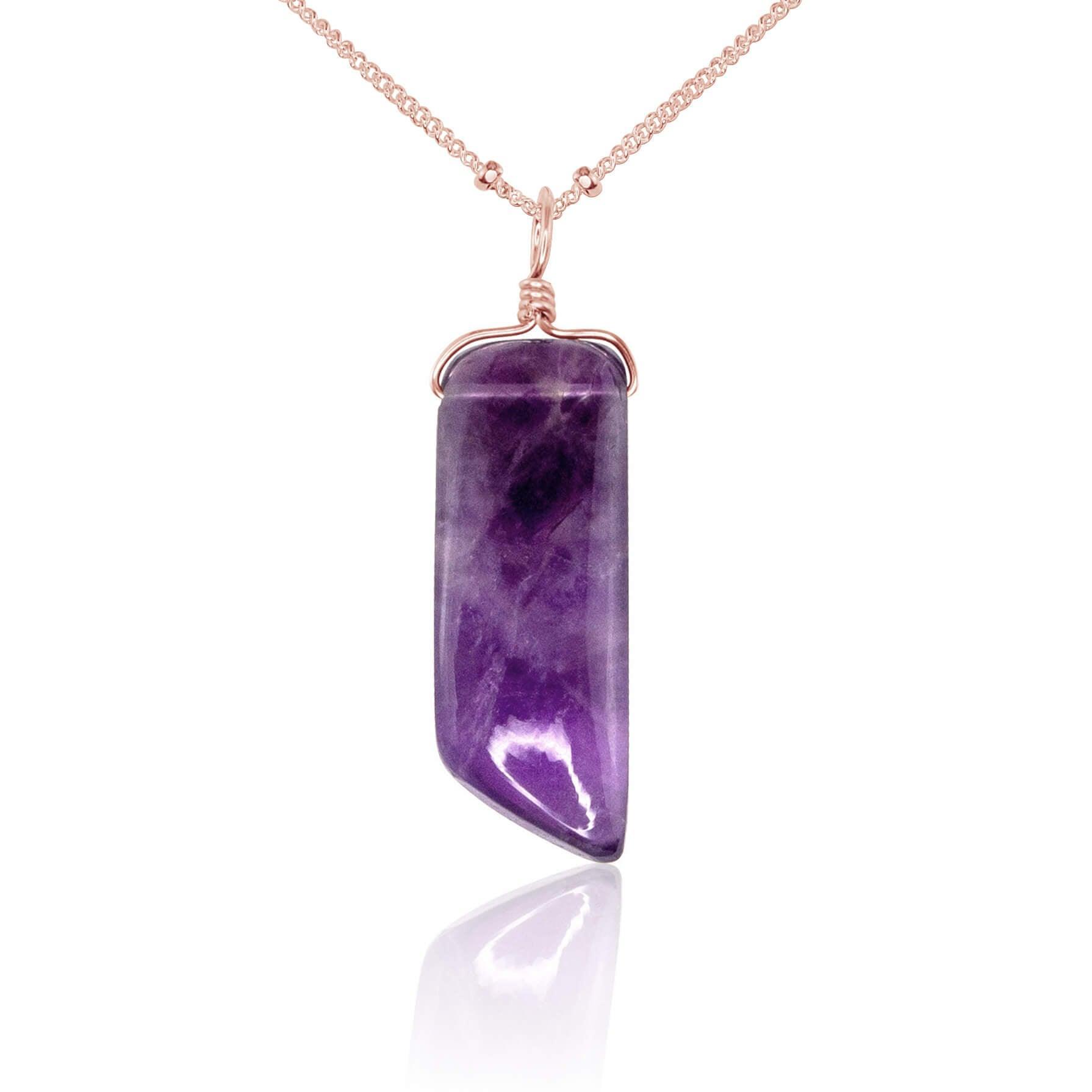 Natural Smooth Purple Amethyst Crystal Point Necklace - Healing Stone Jewelry for Meditation, Energy Cleansing & Spiritual Gifts