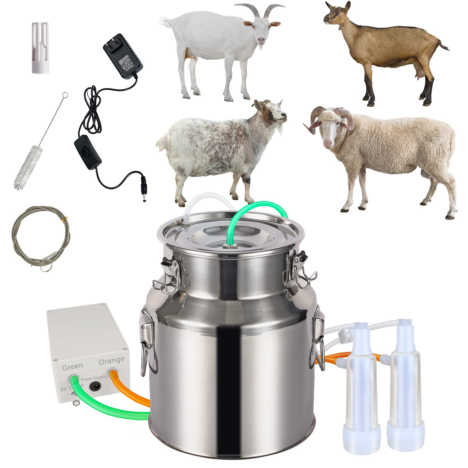 14L Electric Goat Milking Machine with Pulsation Vacuum Pump - Portable Milker for Jerseys, Nigerian Dwarfs & Nubian Goats - Perfect for Small Farms, Homesteads & Dairy Production (14L Capacity)