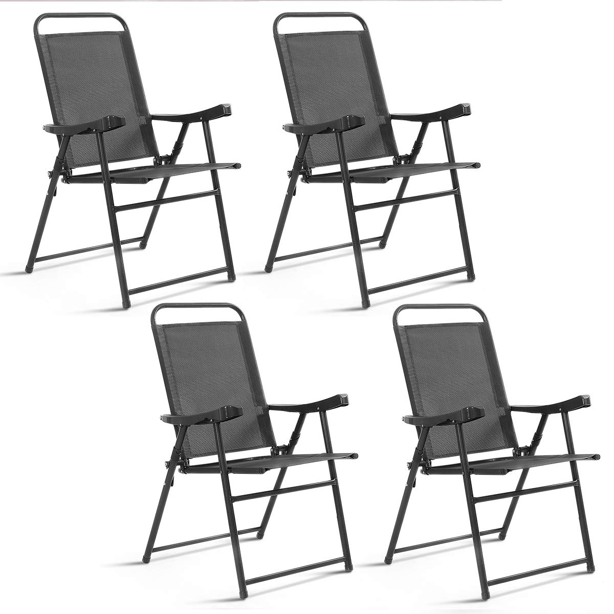 Casart 4-Pack Folding Sling Chairs with Armrests - Lightweight Portable Outdoor Patio Chairs for Camping, Beach, Picnics, and Backyard Relaxation