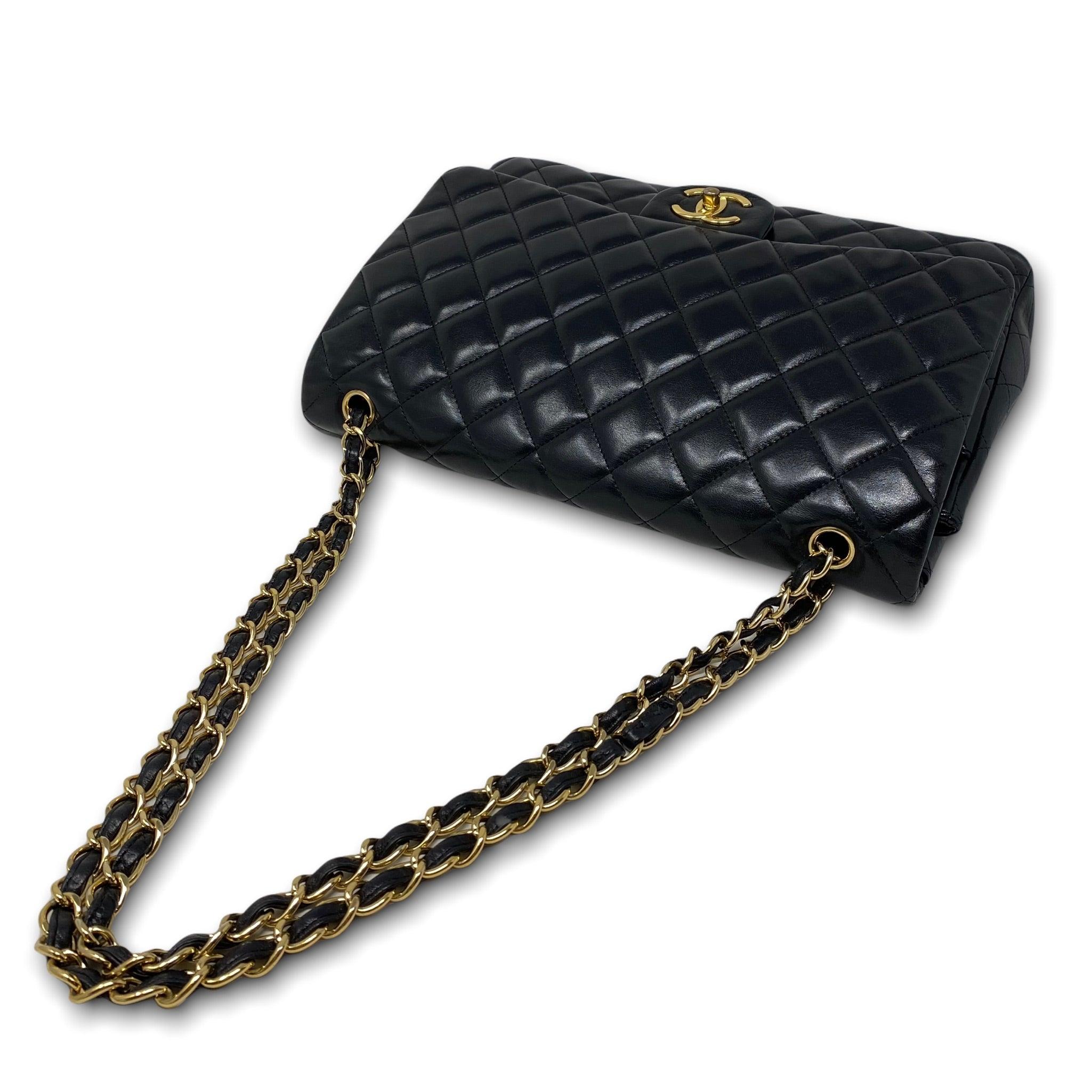 Chanel Black Lambskin Maxi Classic Flap Bag - Luxury Designer Handbag for Women | Perfect for Evening Events, Parties & Special Occasions