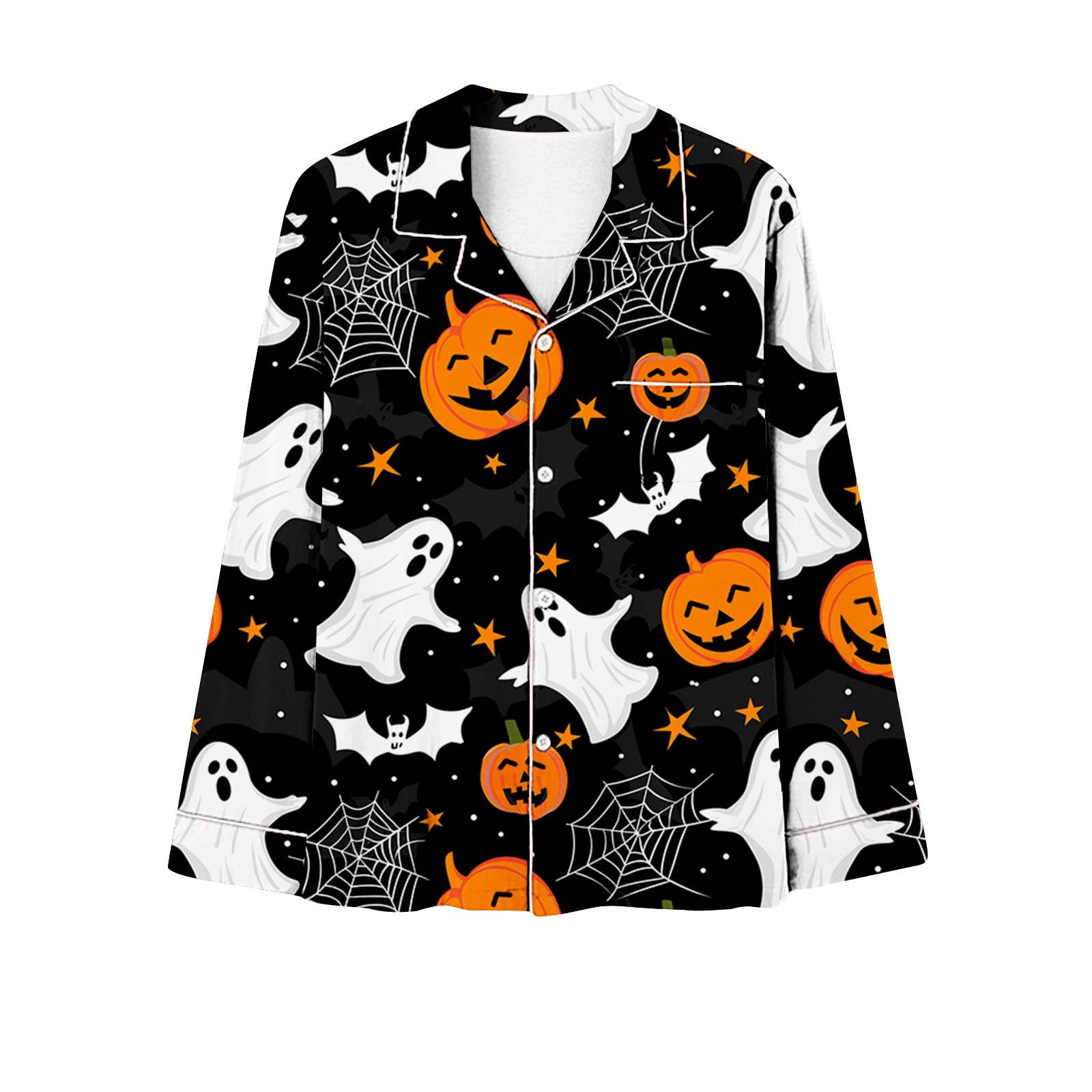 Women's Halloween Pajama Sets - Long Sleeve Button Down Collar Sleepwear with Pumpkin Print | Trendy & Comfy Lounge PJS for Fall Sleepovers, Spooky Movie Nights & Cozy Autumn Evenings
