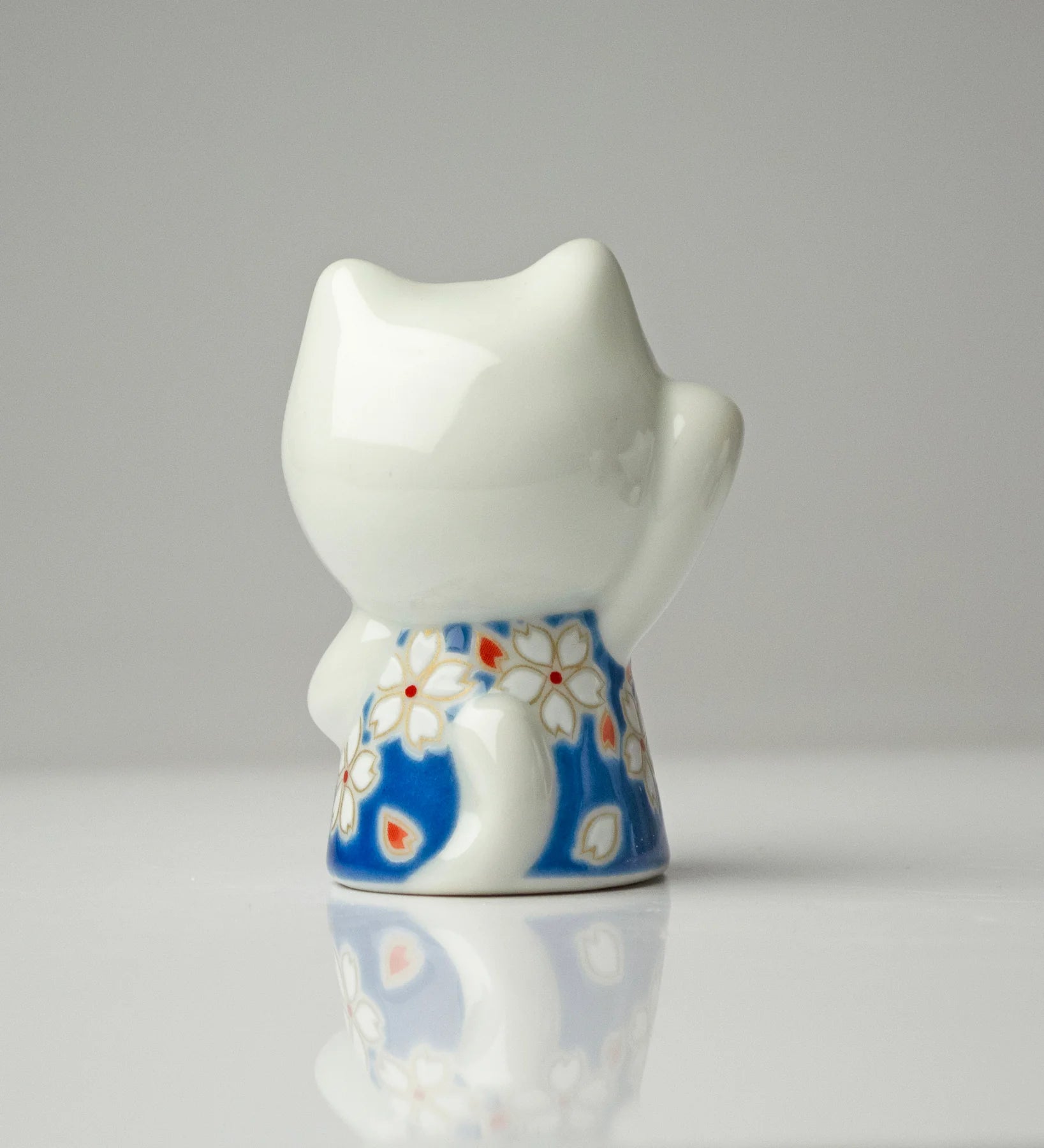 Authentic Kutani Yaki Japanese Maneki Neko Beckoning Cat Figurine - Cherry Blossom Design | Lucky Charm for Home, Office & Gift Giving