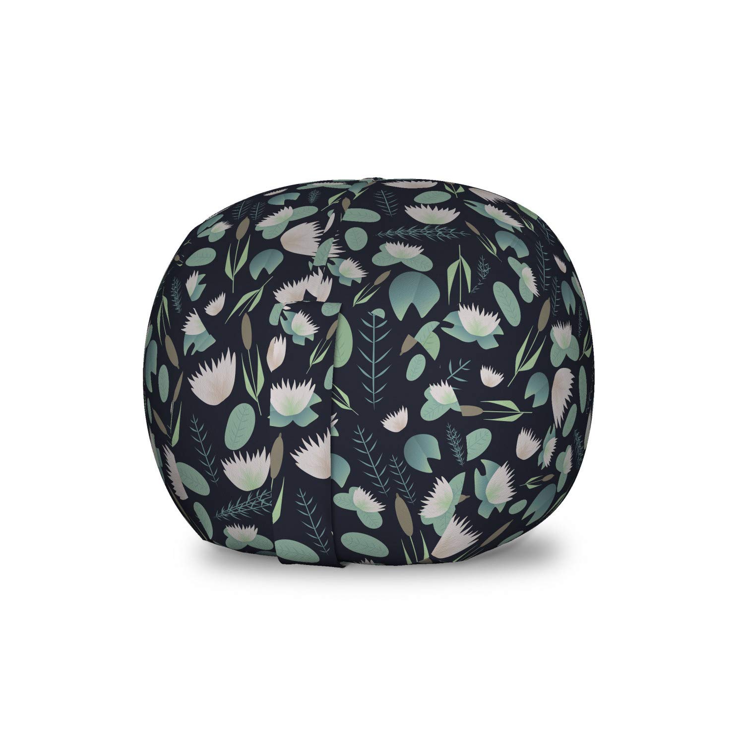 Ambesonne Washable Toy Storage Bag Chair - Small Size, Cadet Blue & Night Blue, Stuffed Animal Organizer with Eastern Lake Leaf Design | Perfect for Kids' Room, Nursery, Playroom & Dorm Organization