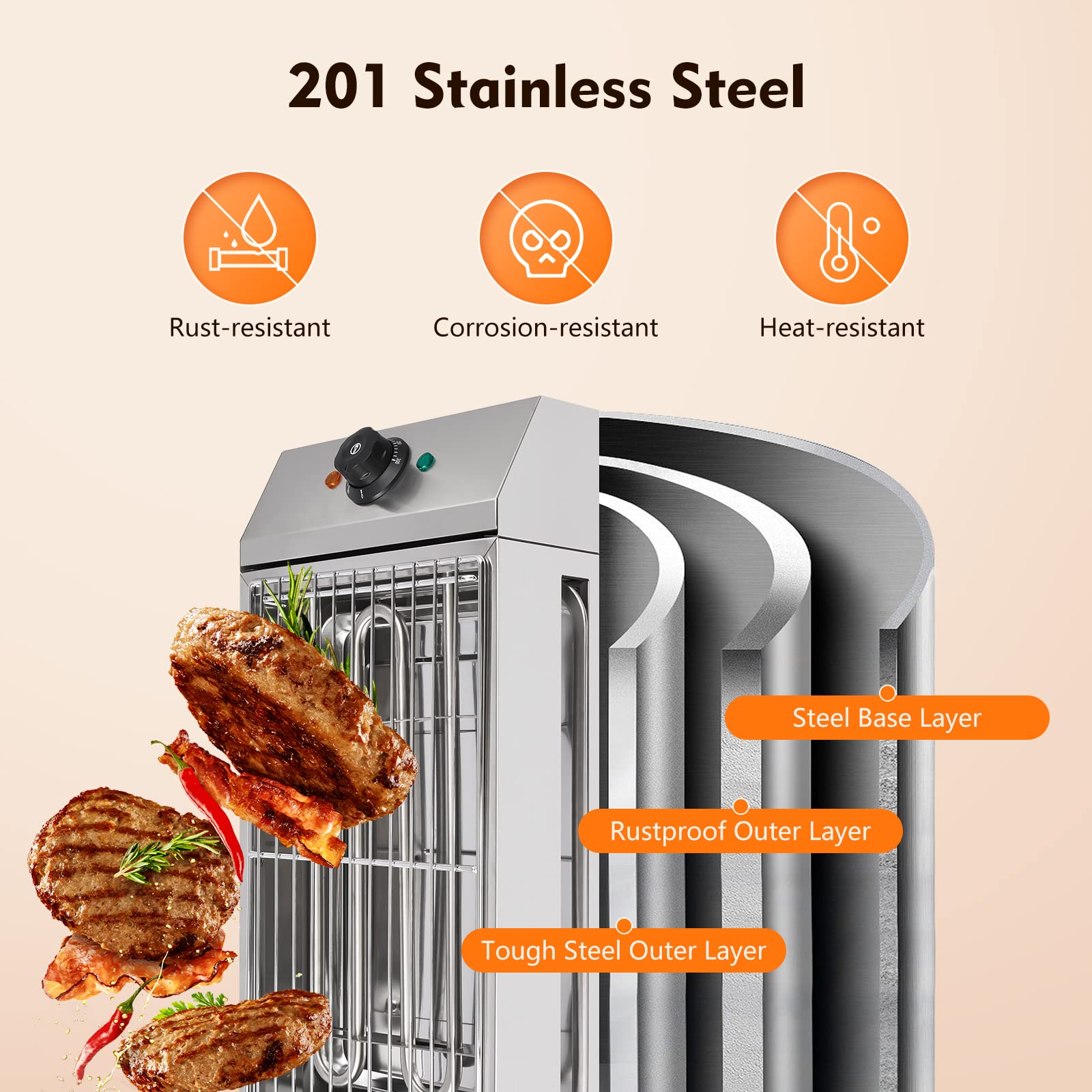 Smokeless Electric Indoor Grill with Removable Grill Plate & Oil Drip Tray - Adjustable Temperature 50-300℃/122-572℉ - Perfect for Healthy Cooking, BBQ, Steak, Burgers & Family Gatherings