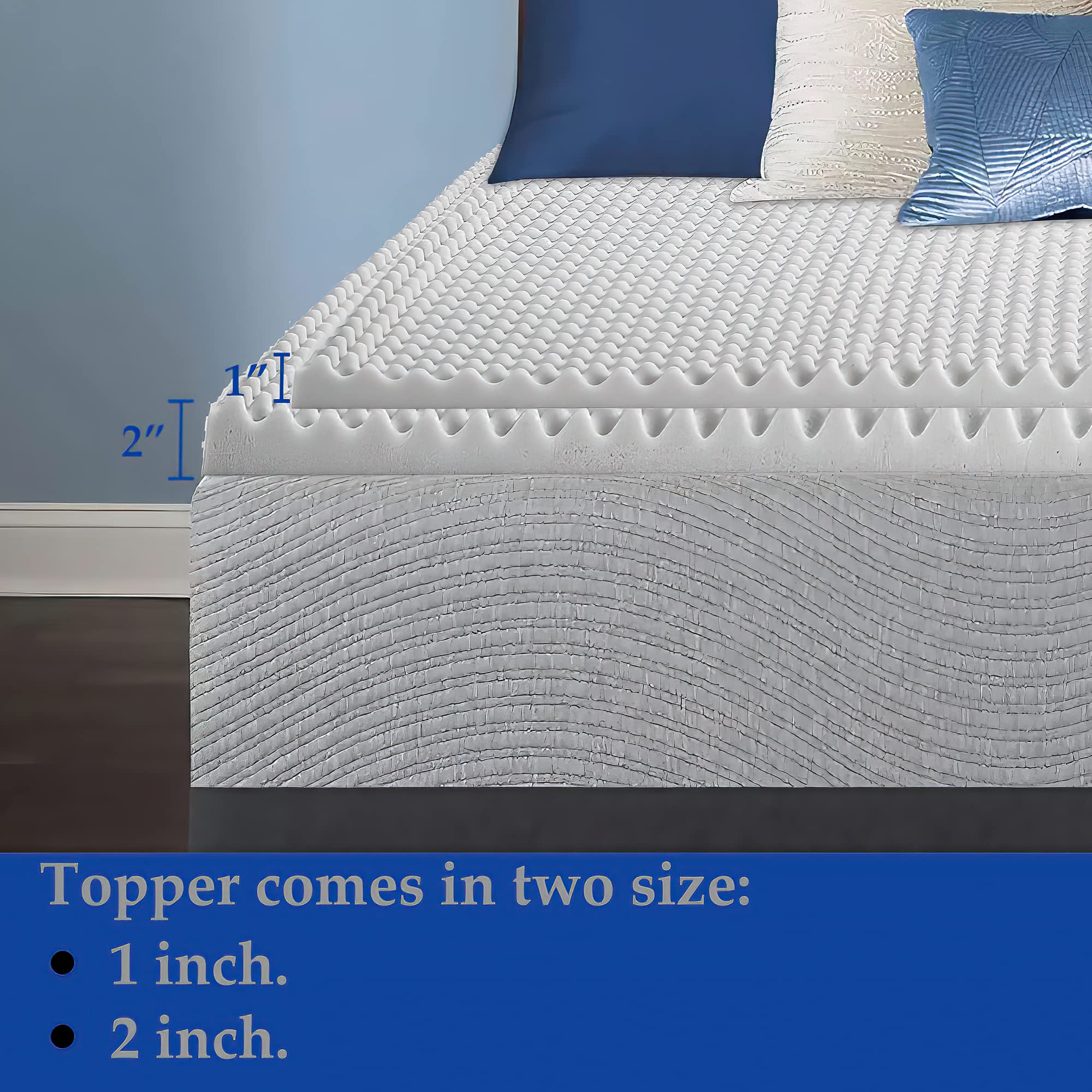 2-inch Queen Egg Shell Foam Mattress Topper - Breathable & Comfortable for Better Sleep, White, 20