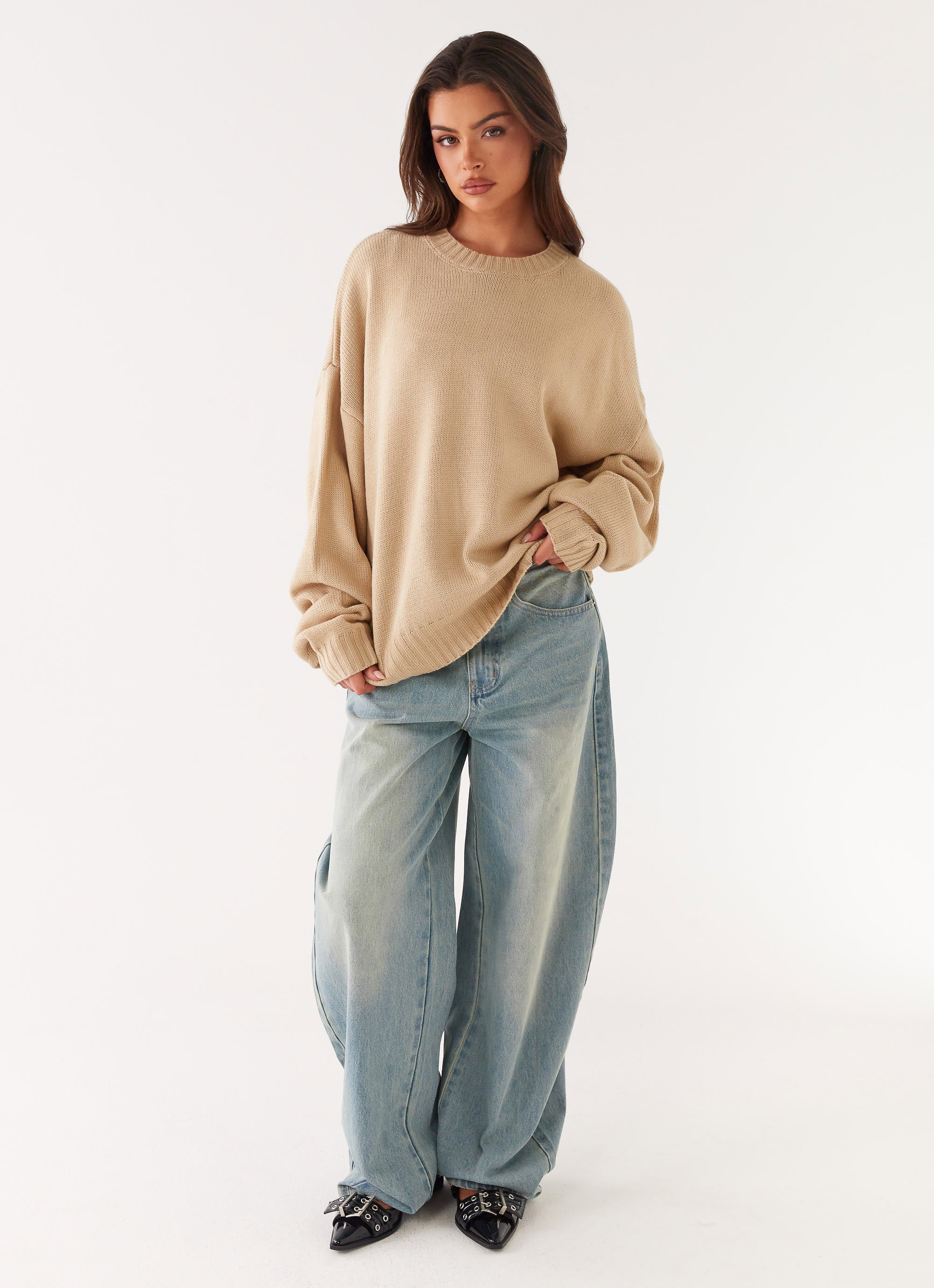 Emma Oversized Sweater Women's Chunky Knit Cardigan - Soft Beige Fall Winter Cozy Pullover for Casual Outfits & Lounge Wear
