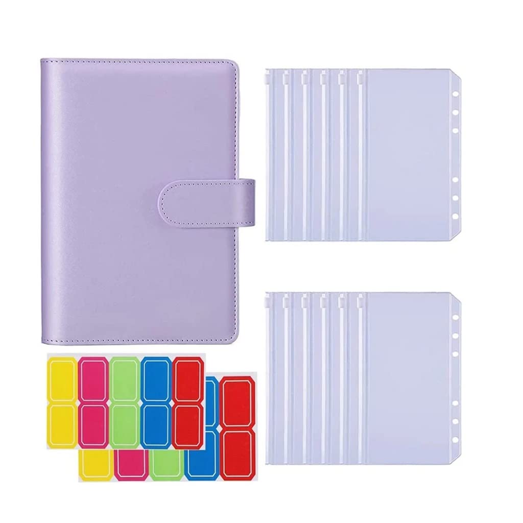 WFJDC A6 Notebook Binder with 12 Pockets - Magnetic Closure, Purple Refillable Organizer for Planner, Journal, Notes | Perfect for School, Office & Travel Organization
