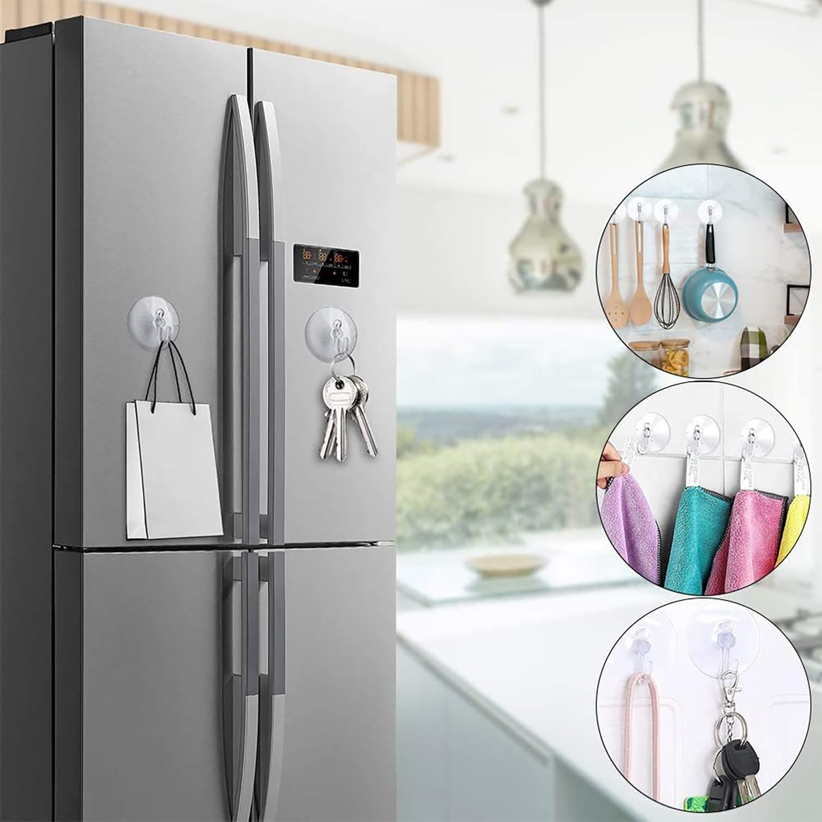 10Pcs Heavy Duty Suction Cup Hooks - 3 Sizes Removable Adhesive Hooks for Glass, PVC, Tile - Perfect for Shower, Bathroom, Kitchen Organization (Round) - Ideal for Hanging Towels, Robes, Plants & Decor