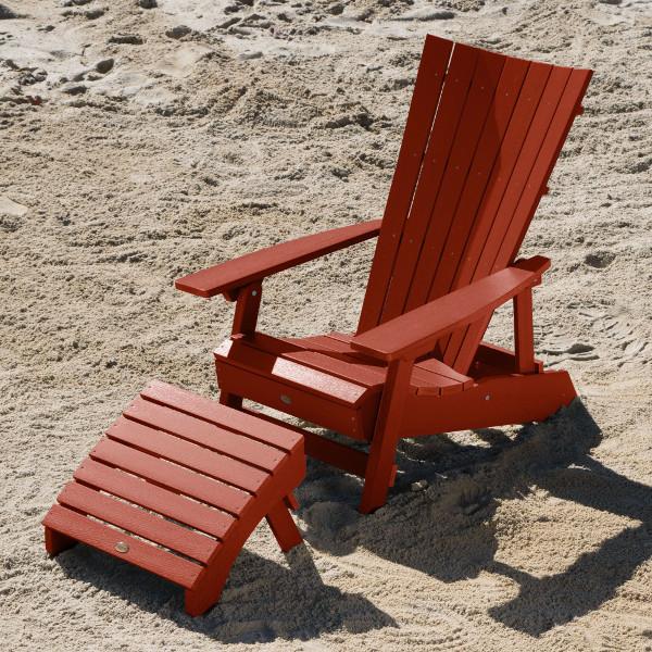 Premium Adirondack Folding Beach Chair with Ottoman - Comfortable Outdoor Lounge Chair for Beach, Poolside, Patio, and Backyard Relaxation