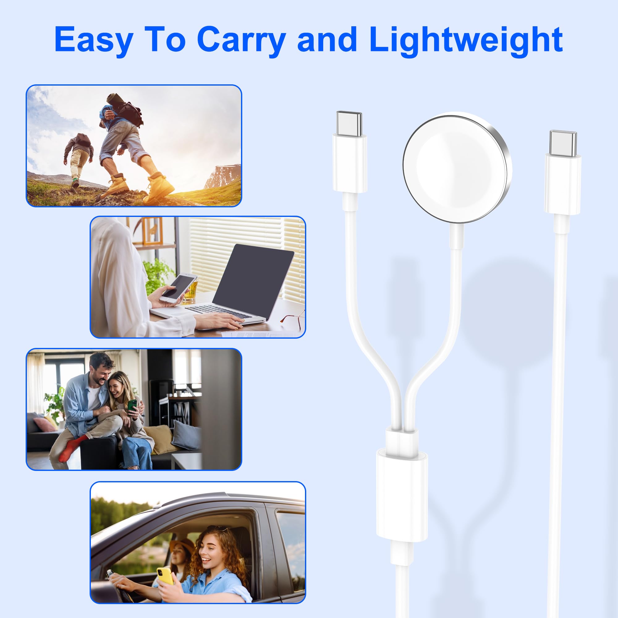 Apple Watch Charger & iPhone 15 Charger 2-in-1 Combo - MFi Certified Magnetic USB-C Fast Charging Cable (6FT) with 20W Wall Adapter - Compatible with Apple Watch Series SE/9/8/7/6/5/4/3/2/1 & iPhone 15 - Perfect for Travel, Office & Nightstand Charging