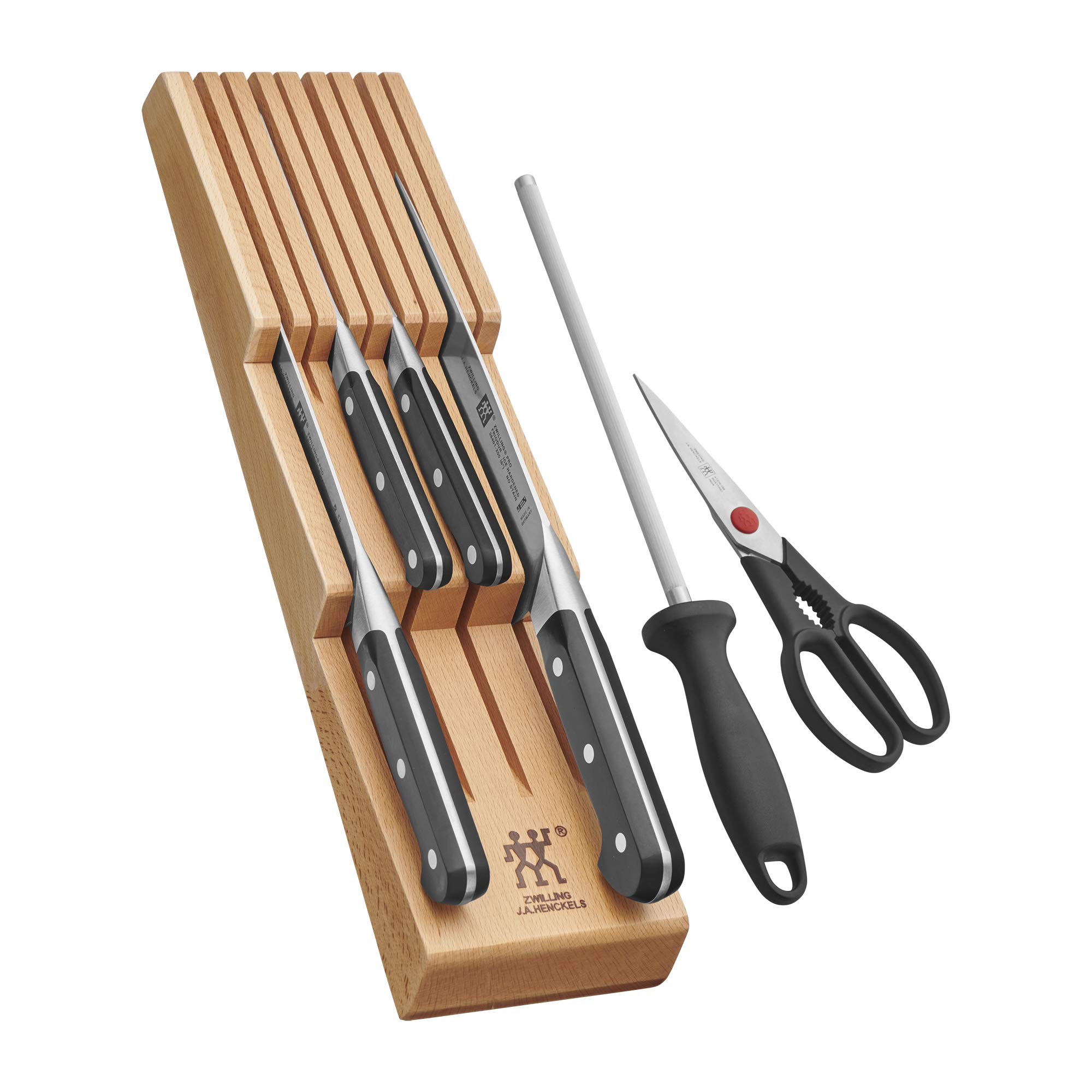 ZWILLING Pro 7-Piece Knife Block Set with In-Drawer Knife Tray - Premium German Kitchen Knives for Professional Chefs & Home Cooking