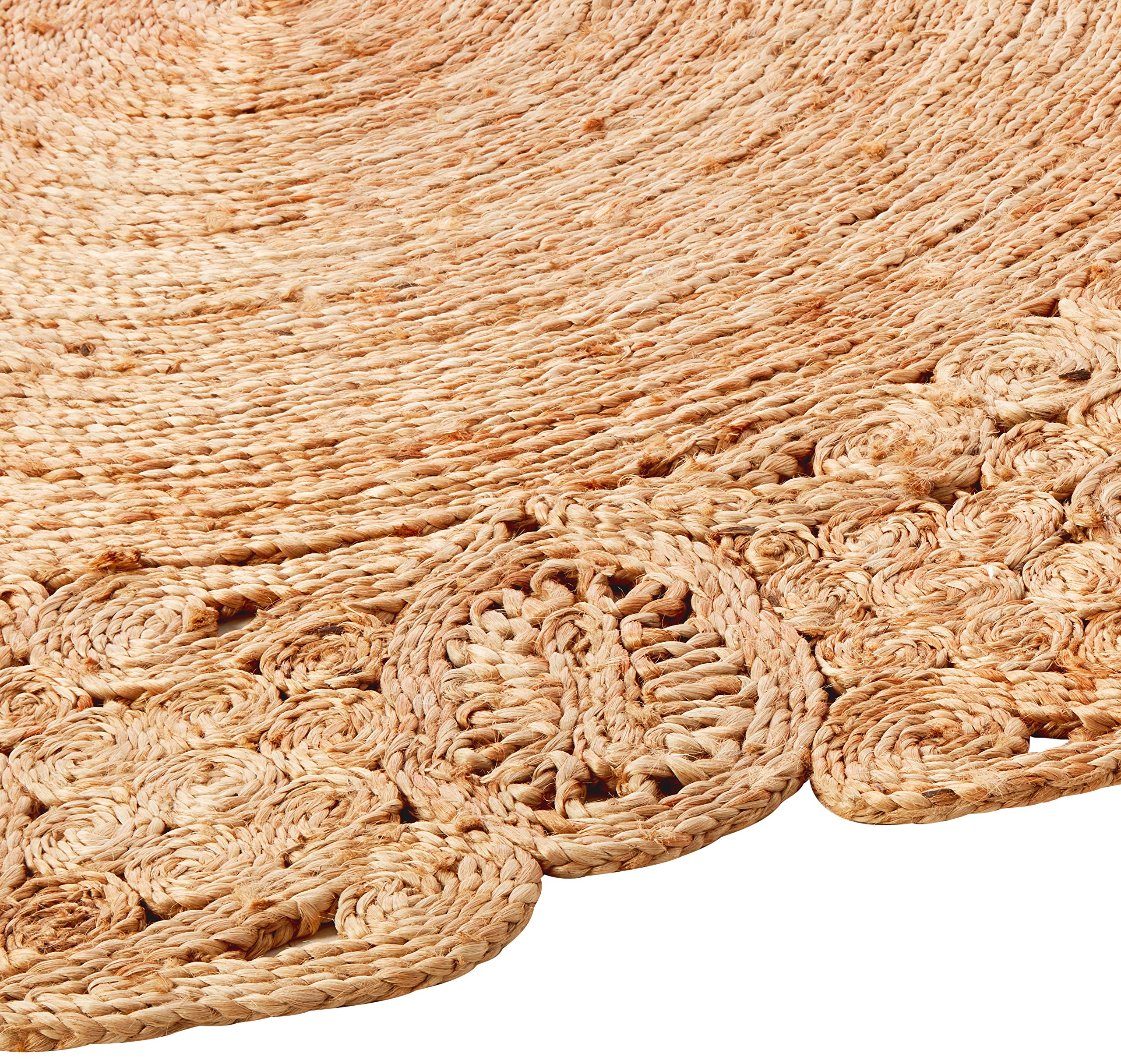 LR Home Natural Jute 6ft Round Braided Area Rug - Boho Farmhouse Style Indoor Carpet for Living Room, Bedroom, Playroom Decor | Eco-Friendly Home Accent for Cozy Spaces & Modern Interiors