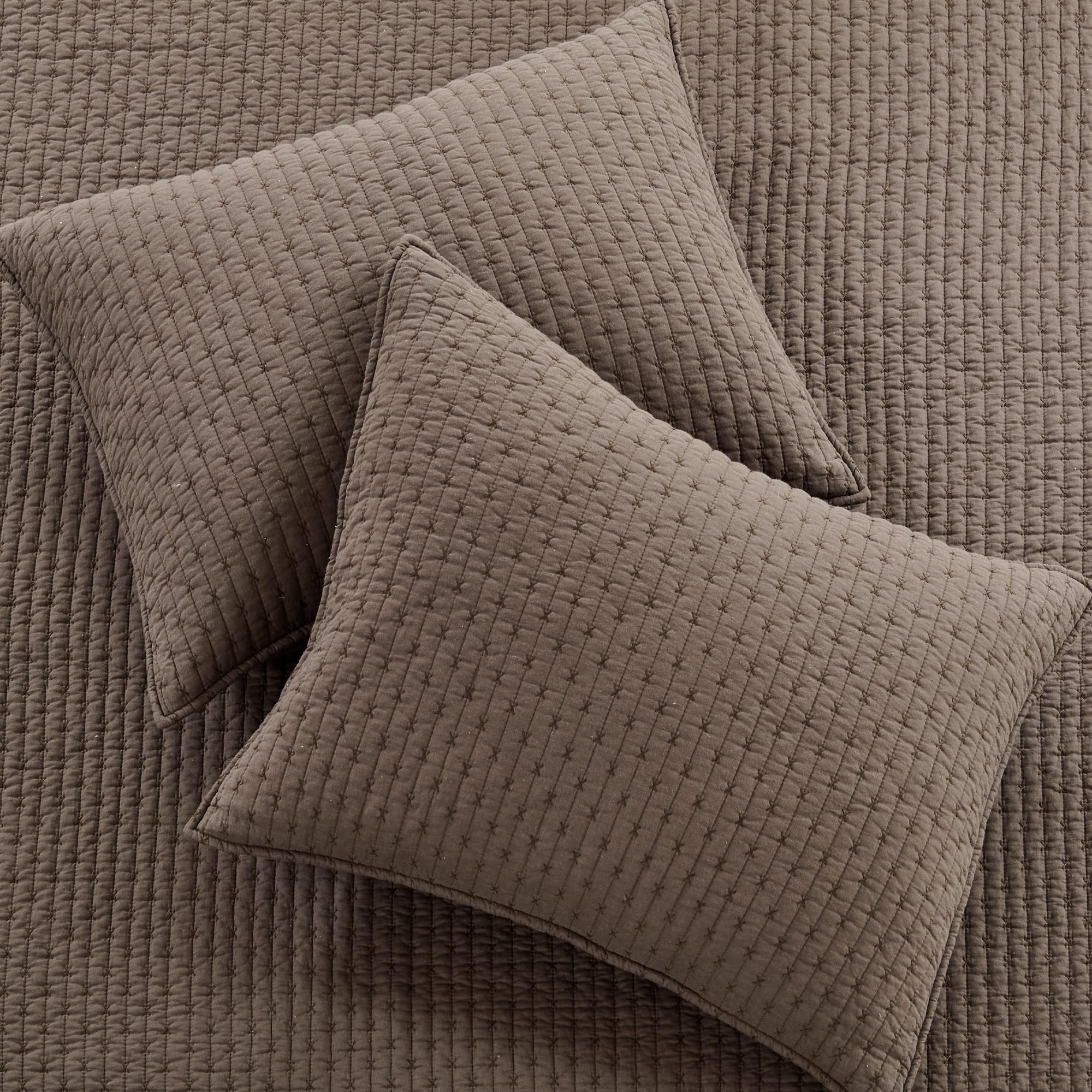 Levtex Home King Size Cross Stitch Cocoa Bedspread Set - 120x104 Inch Quilted Cotton Bedspread with 2 King Shams (20x36in) - Elegant Cross Stitch Pattern Design - Perfect for Master Bedroom, Guest Room or Cozy Farmhouse Decor