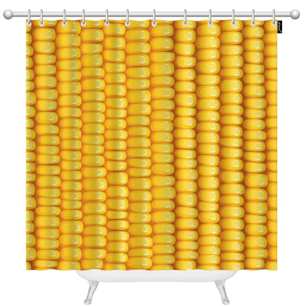 oFloral Corn Cob Shower Curtain 60x72 Inch - Heavy Weighted Organic Corncob Design, Natural Maize Pattern Polyester Bathroom Curtain with Hooks - Perfect for Farmhouse, Rustic, or Country Style Bathroom Decor
