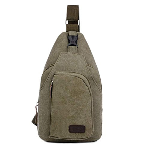 AMA(TM) Men's Outdoor Chest Pack - Waterproof Canvas Waist Bag Sling Satchel Small Backpack for Hiking, Travel & Cycling (Army Green) - Perfect for Camping, Fishing & Daily Commute