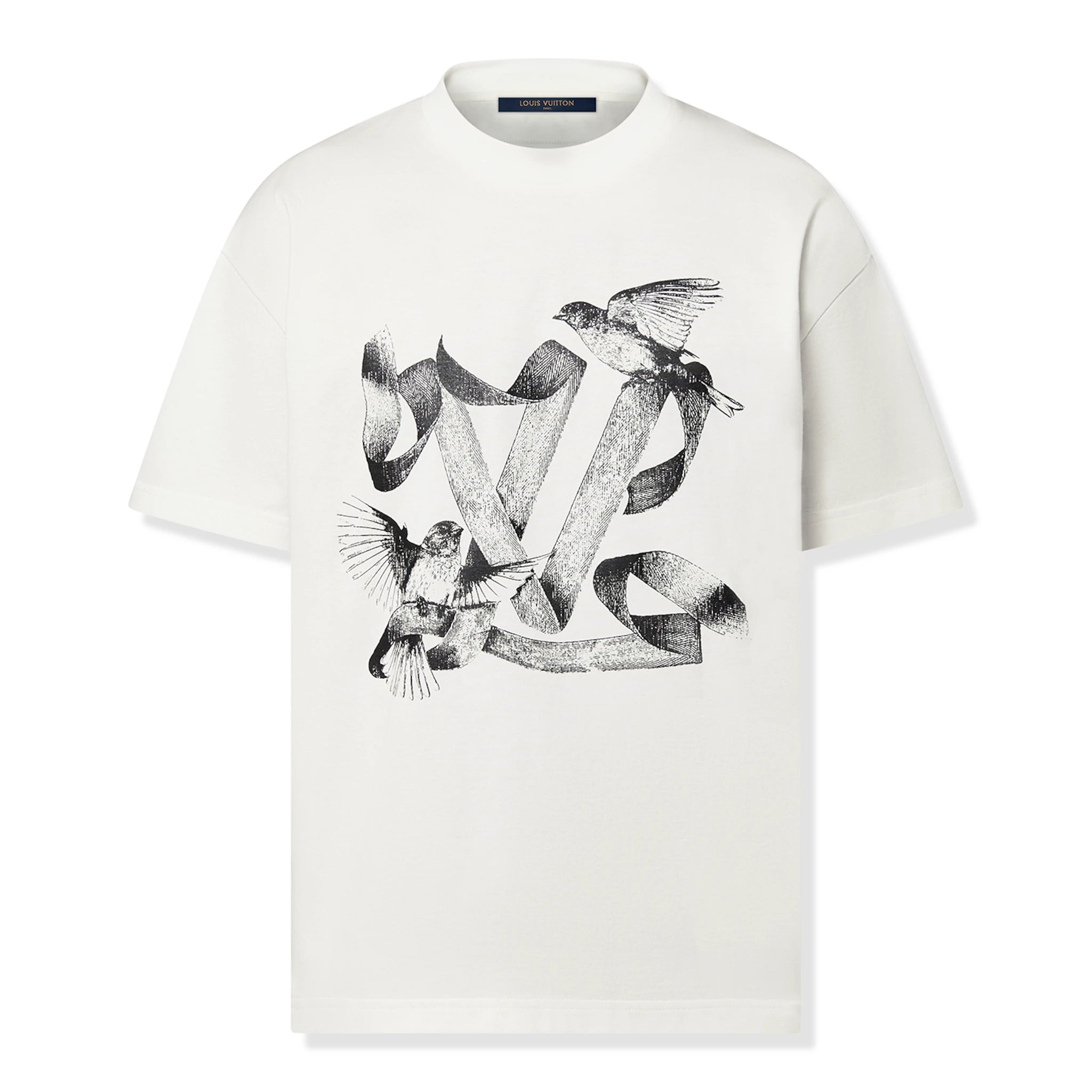 Louis Vuitton LV Birds Printed Cotton T-Shirt for Men - White Casual Short Sleeve Tee for Summer Outfits & Streetwear Fashion