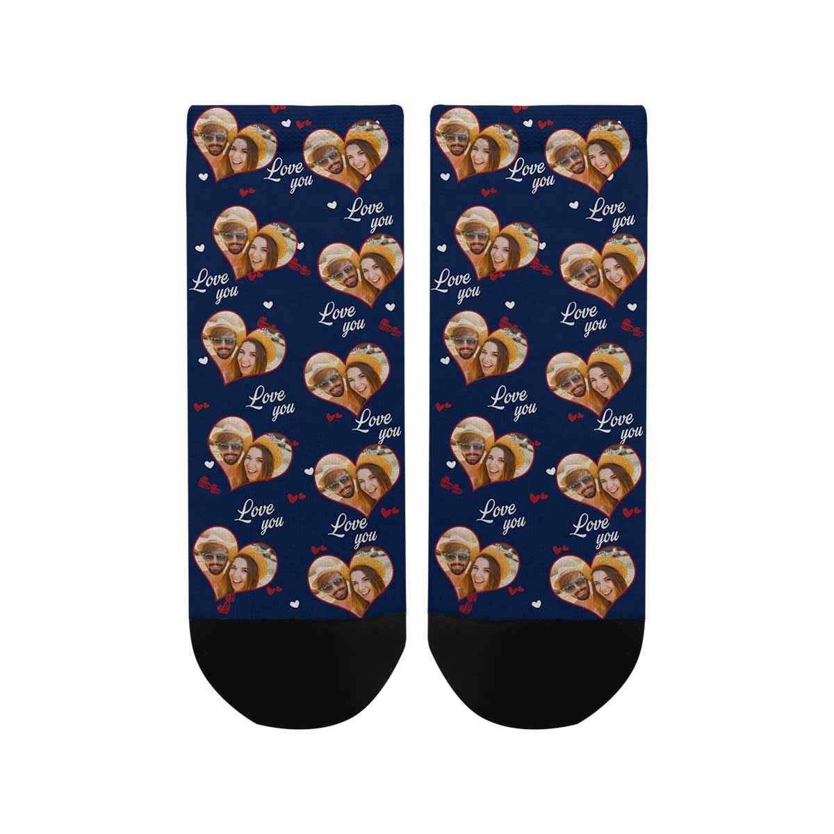 Custom Personalized Face Photo Women's Ankle Socks - Valentine's Day Heart Design Novelty Socks for Her - Perfect Gift for Girlfriend, Wife, Anniversary & Special Occasions - Great for Couples, Romantic Gifts & Everyday Wear