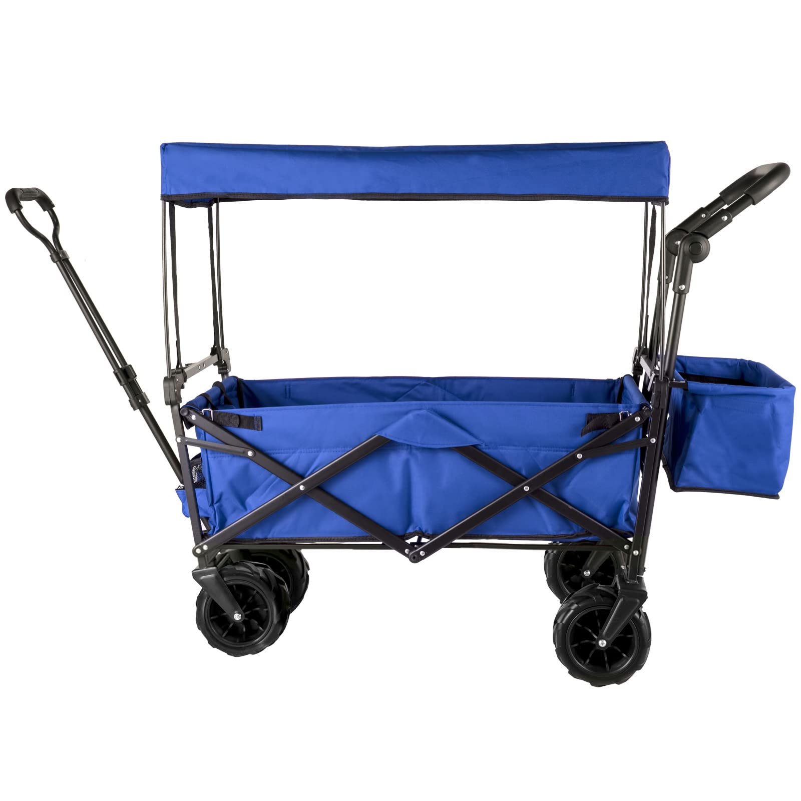 Happbuy Collapsible Wagon with Removable Canopy - Heavy Duty 220lbs Capacity Foldable Beach Wagon Cart with Large Wheels - Adjustable Push Pull Handles for Outdoor, Camping, Picnic, Grocery Shopping (Blue)