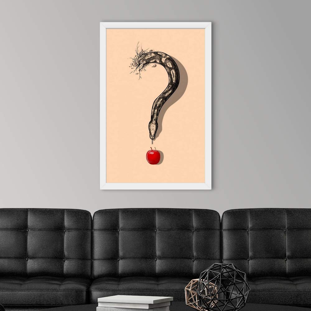 Curious Temptation White Framed Art Print - Modern Apple Still Life Wall Decor for Kitchen, Dining Room & Office | Premium Canvas Painting for Home & Office Decor