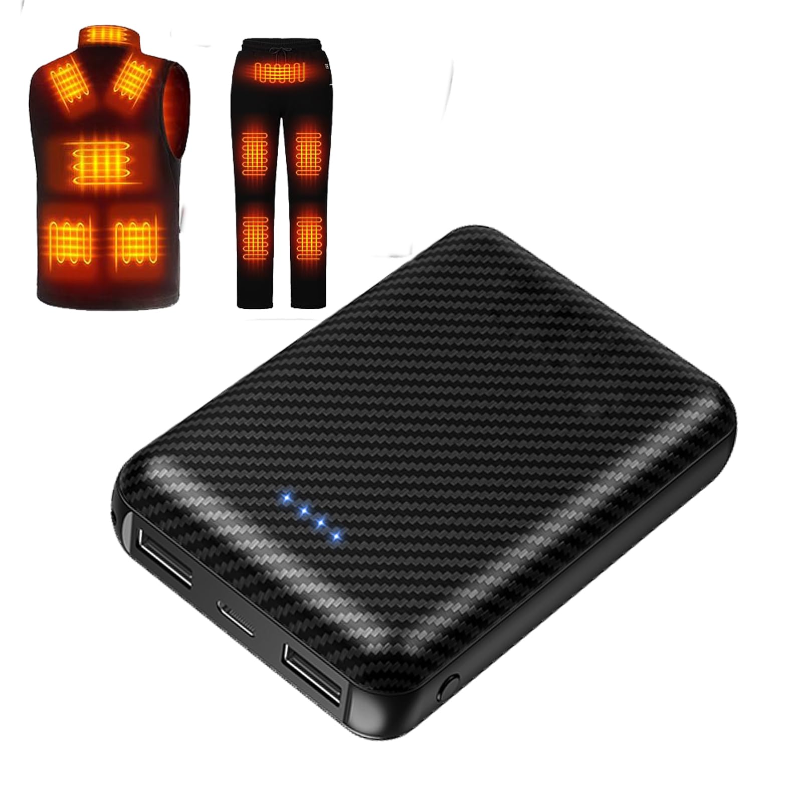 5V2A 10000mAh Rechargeable Battery Pack for Heated Vest, Jacket, Pants & Blanket - Portable Power Bank for Men & Women (Not Compatible with 7.4V Heated Clothing) | Perfect for Outdoor Activities, Camping, Hiking & Winter Sports