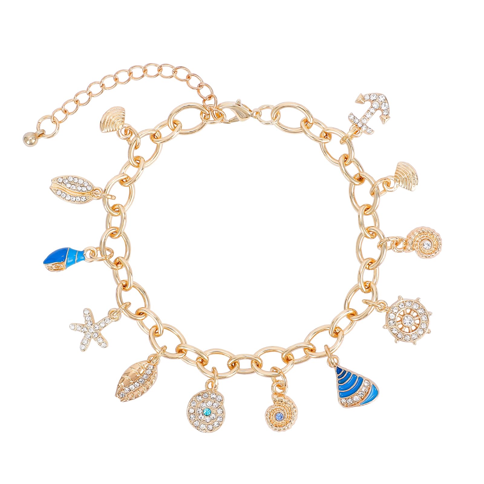 Gold Ocean Charm Bracelet for Women - Adjustable Boho Beach Jewelry with Seashell, Starfish, Conch & Anchor Pendants | Perfect for Summer Vacations, Beach Parties & Boho Fashion Accessories