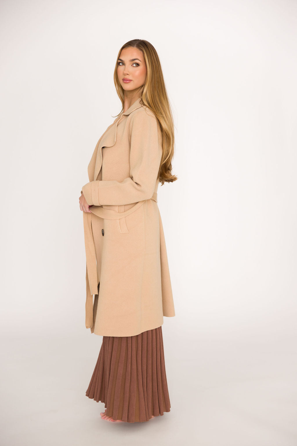 Luxury Cadenza Cashmere Blend Peacoat Coat for Women - Warm Winter Outerwear in Camel Color | Perfect for Office, Travel & Formal Occasions