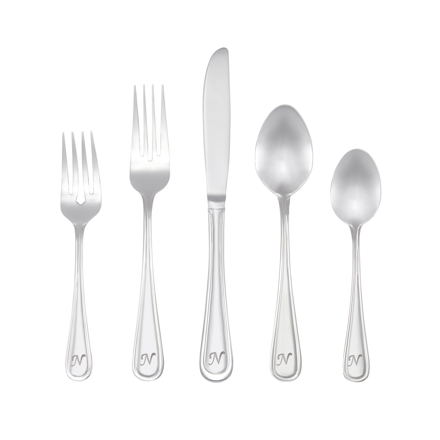 RiverRidge 46-Piece Monogrammed Flatware Set, Service for 8, Stainless Steel Marina Pattern - Perfect for Weddings, Dinner Parties & Formal Dining
