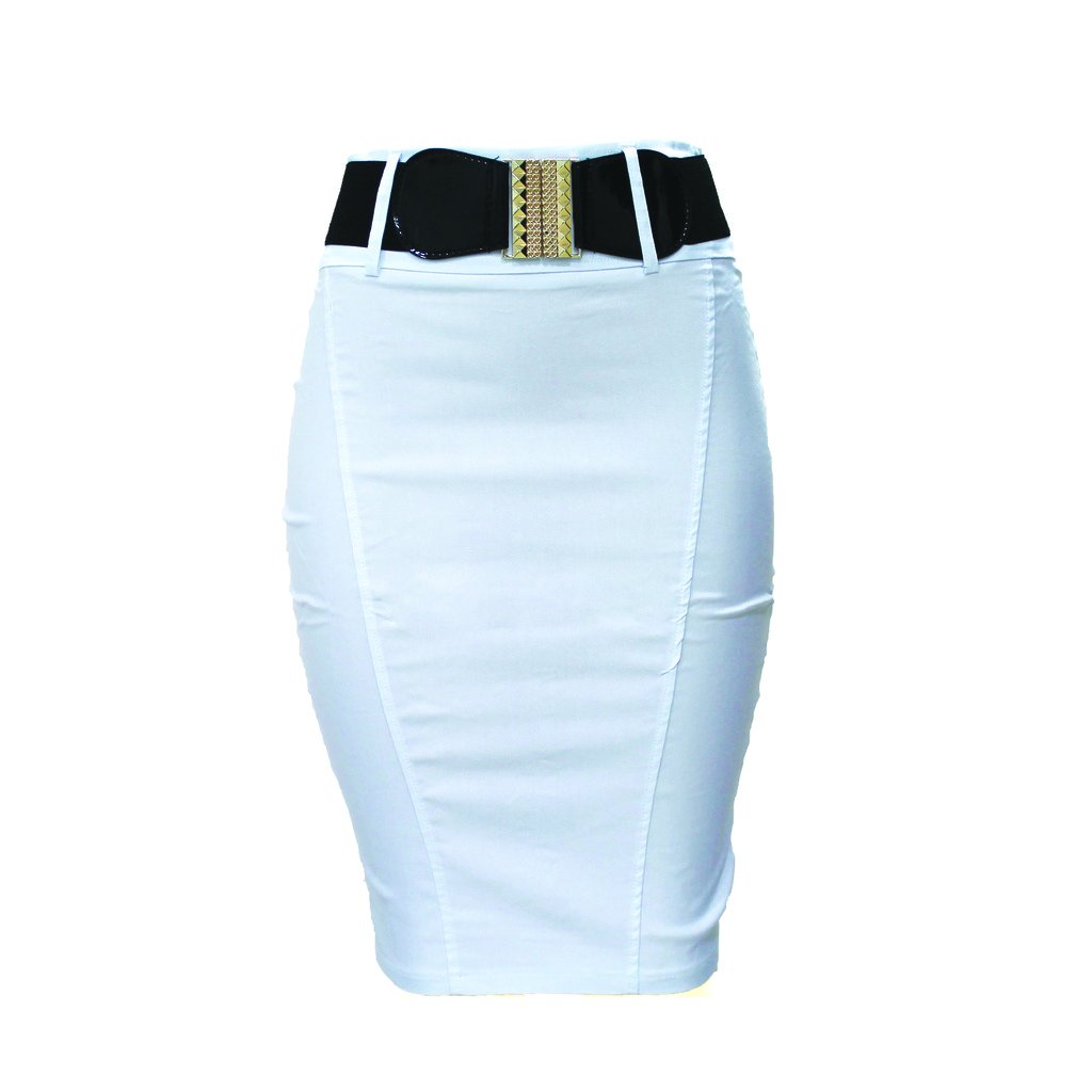 Flair Fashion Women's Slim Fit Solid Color Pencil Skirt with Adjustable Black Belt - Perfect for Office Wear, Business Attire & Formal Occasions