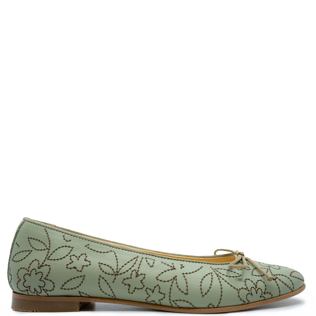 Andanines Women's Mint Green Embroidered Floral Ballet Flats - Comfortable & Stylish Shoes for Casual Wear, Work, and Outdoor Activities