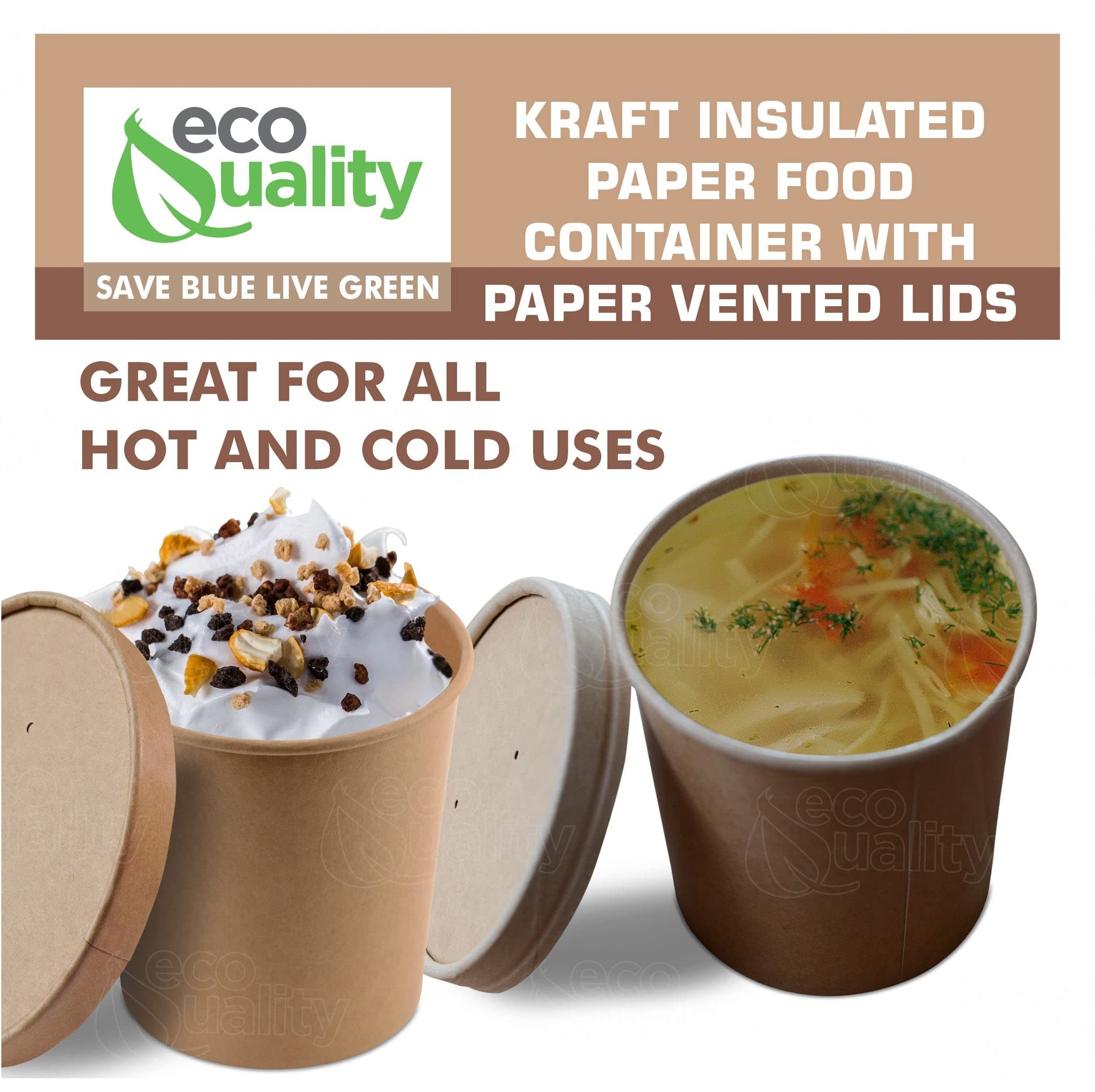 Eco-Friendly Disposable Kraft Paper Soup Bowls with Lids - 26 Pack Round 250ml Microwave Safe Takeout Containers for Ice Cream, Frozen Yogurt, Desserts & Food Storage | Perfect for Parties, Picnics & Catering Events
