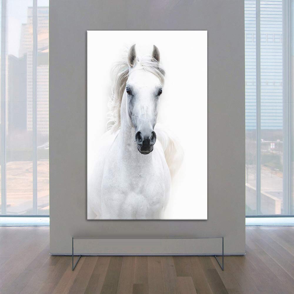 Contemporary White Horse Wall Art Canvas Painting - Stretched & Framed Animal Print for Living Room Decor, Birthday Gift - Ready to Hang (Perfect for Home, Office & Nursery Décor)