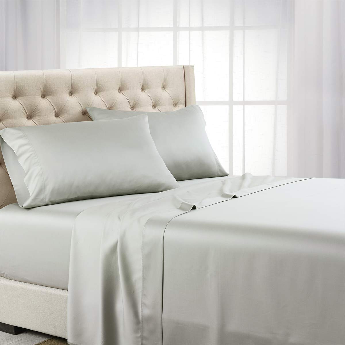 Premium 600-Thread-Count 100% Tencel Lyocell California King Sheets Set - 4PC Soft Breathable Bedding in Grey | Luxury Hotel-Style Sheets for Cool Comfort & Better Sleep