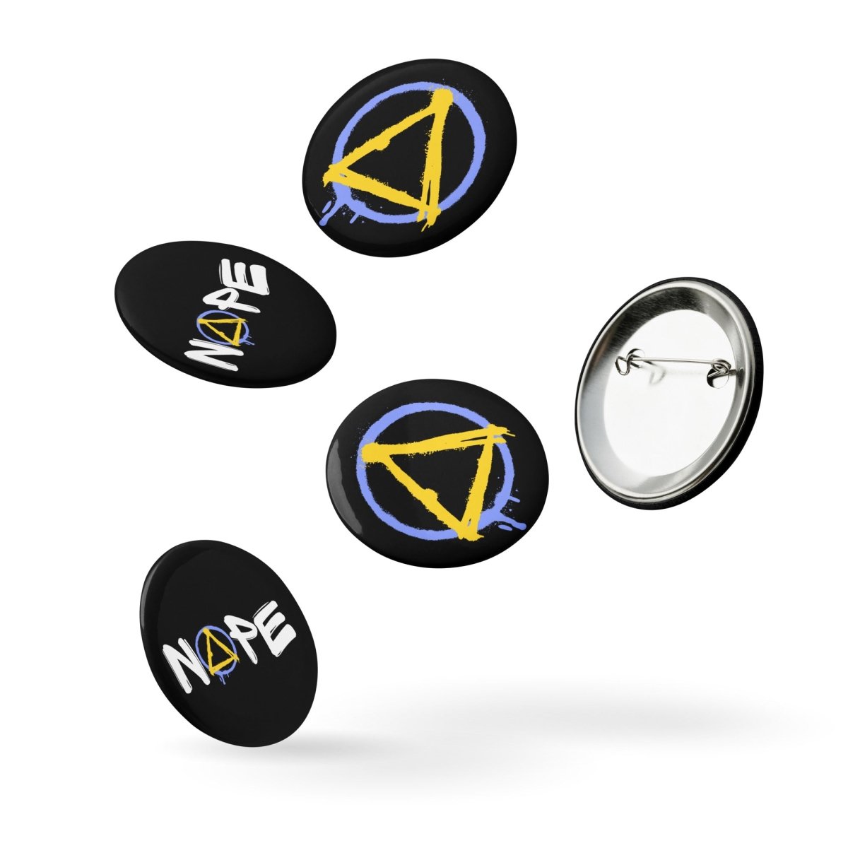 Graffiti Sobriety Symbol & 'Nope' Pin Button Set - Yellow & Blue - Motivational Recovery Pins for AA Meetings, Sobriety Gifts & Addiction Awareness