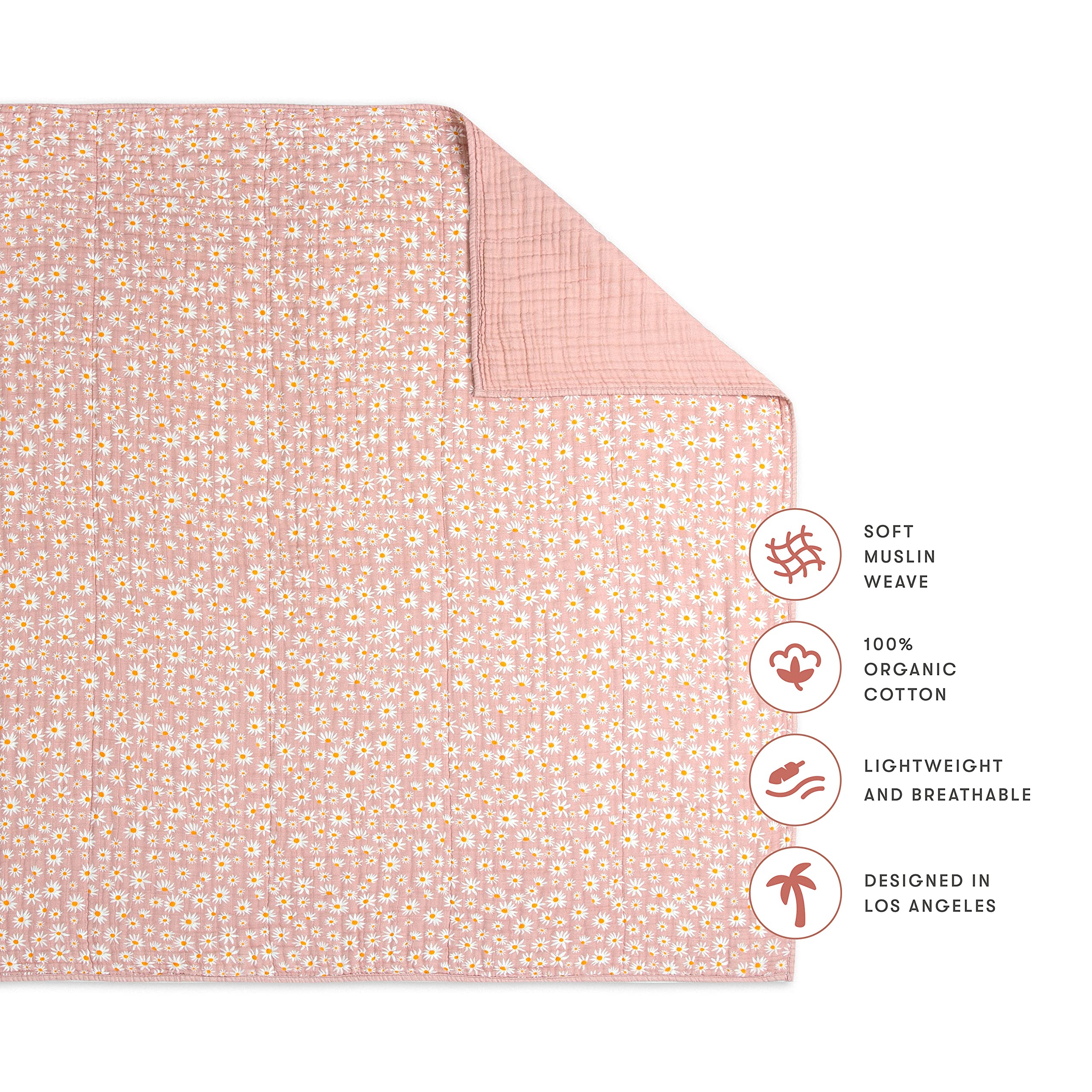 Babyletto 100% Organic Cotton Quilt - GOTS Certified 3-Layer Ultra Soft Breathable Muslin Blanket for Babies | Nursery, Swaddling & Stroller Use
