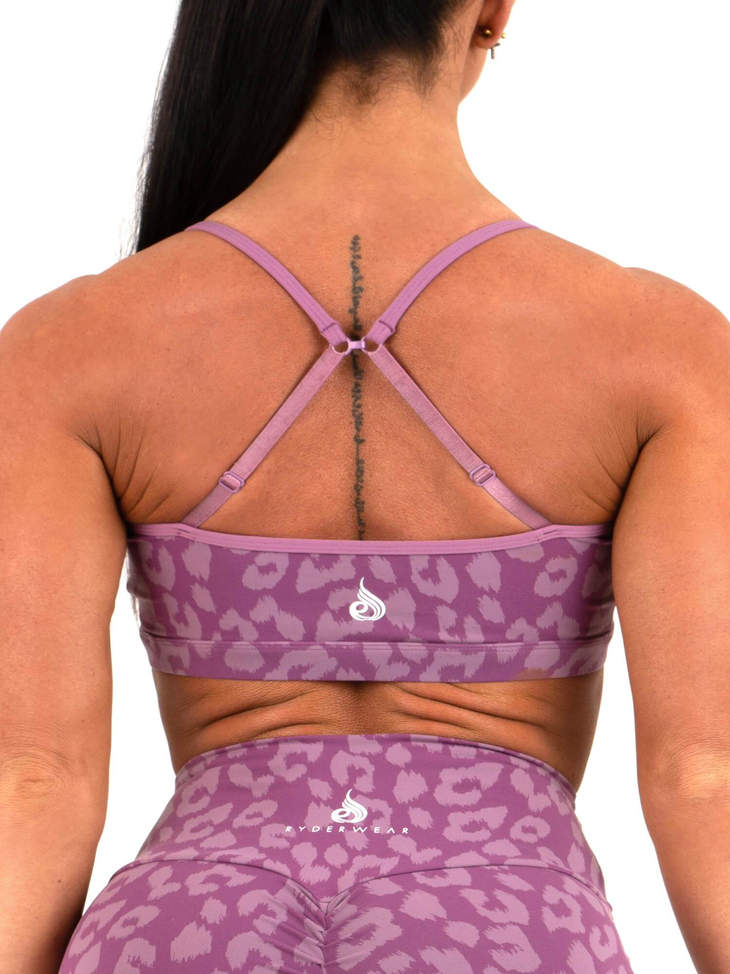 Animal Print Sports Bra - Leopard Purple Workout Top for Yoga, Running & Gym
