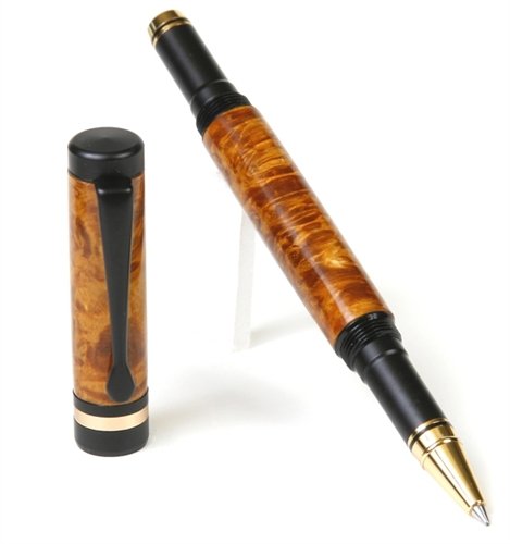 Lanier Classic Rollerball Pen - Premium Black Enamel Finish with Yellow Box Elder Wood - Smooth Writing Office & Gift Pen for Professionals