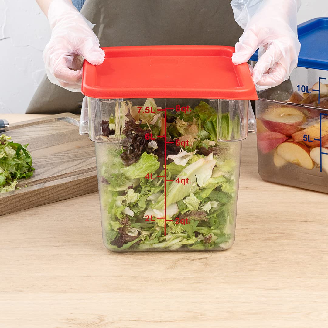 Met Lux 10-Pack Square Food Storage Container Lids - Red Plastic, Dishwasher & Freezer Safe, Date Indicator - Replacement Lids for Marinating & Meal Prep Containers (Containers Sold Separately) - Perfect for Restaurant, Catering & Home Kitchen Organization