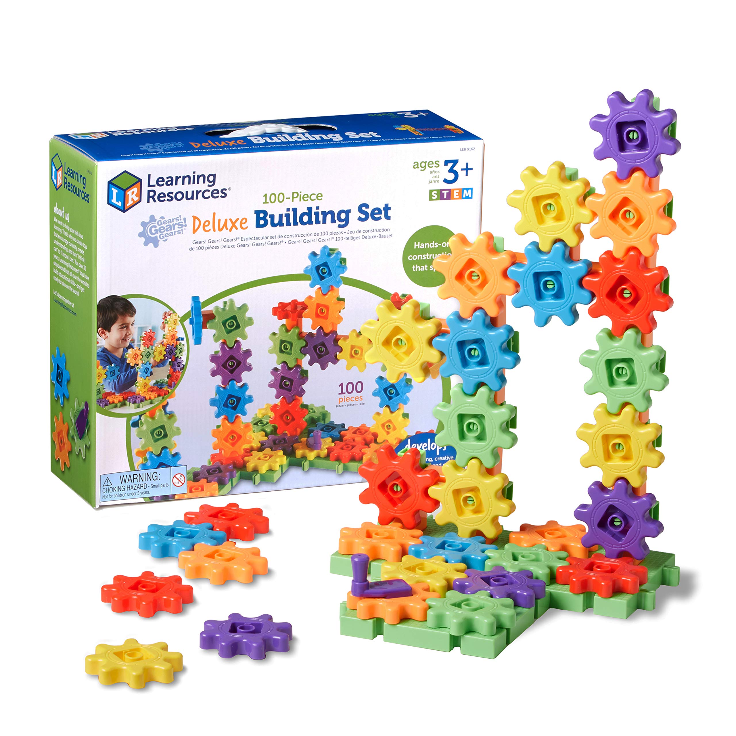 Learning Resources Gears! Gears! Gears! 100-Piece Deluxe Building Set - STEM Construction Toy for Kids Ages 3+, Preschool Educational Building Kit with Interlocking Gears - Perfect for Classroom, Birthday Gifts & Creative Play